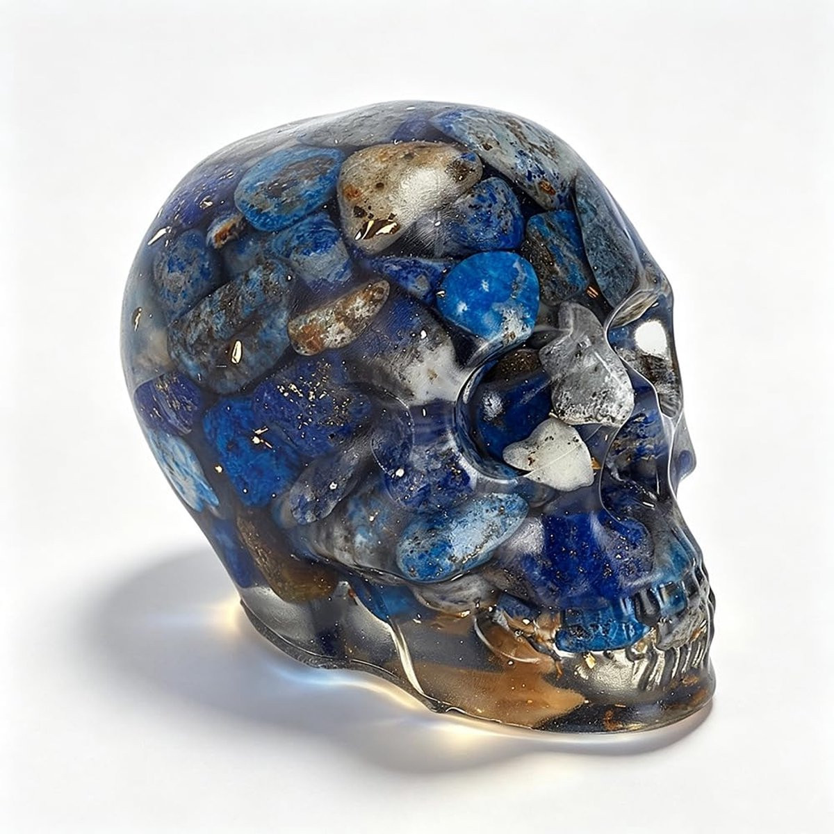 Kristallen schedel decoratie met natuurlijke lazuli steen, menselijke schedel sculptuur voor Halloween en gotische interieurstijl, Hoogte: 5 cm