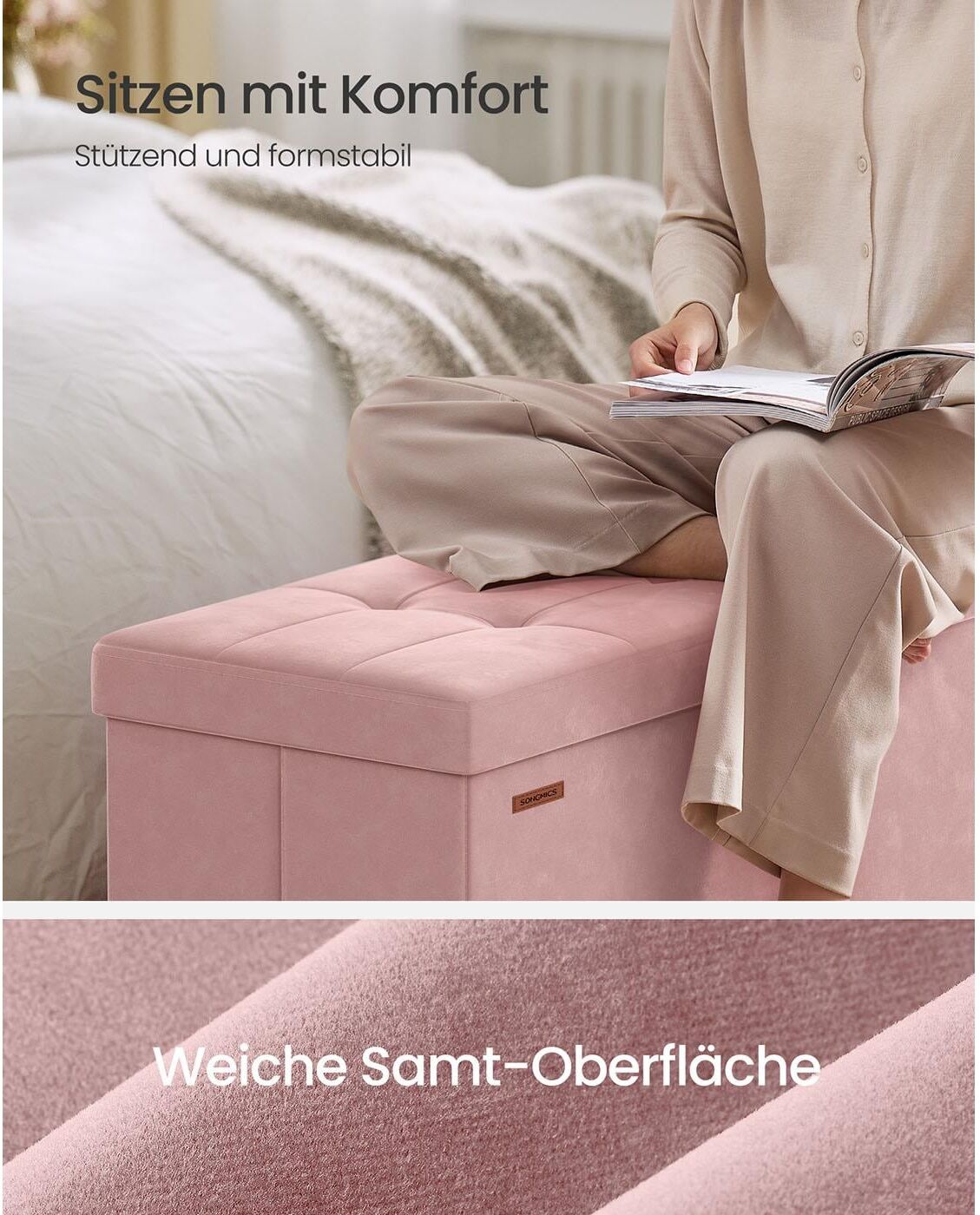 Sitztruhe SONGMICS "Ottomane", rosa, Sitzbänke, Sitztruhe rosa Einheitsgröße