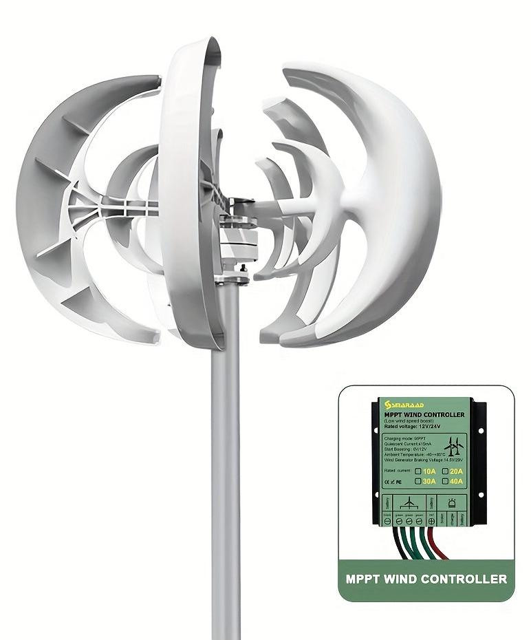Selius Windturbine met verticale as en 1000W vermogen, 12V/24V dual voltage, 5 bladen
