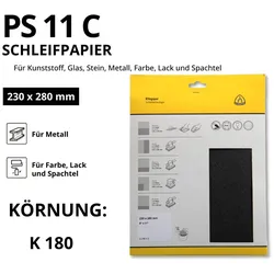 Klingspor Schleifpapier-Bogen PS 11 C 5er Pack- 230 x 280 mm - wasserfest - K 180