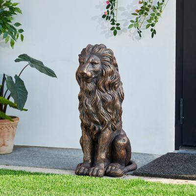 "Glitzhome 28""H Oversized MGO Guardian Sitting Lion Garden Statue Porch Sculpture Indoor Outdoor"