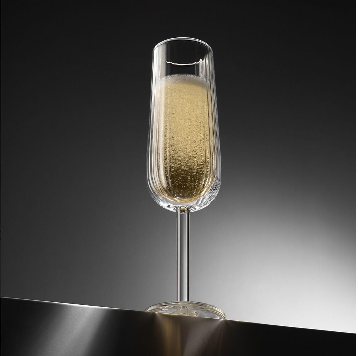 Champagnerglas BODUM "Douro 2er Set 0,3 l", transparent, B:6cm H:22,5cm, Glas, Silikon, Trinkgefässe, Champagnerglas transparent 22,5cm, 300ml