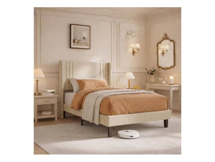LuxusKollektion Polsterbett Polsterbett 90x200cm Beige mit Stauraum