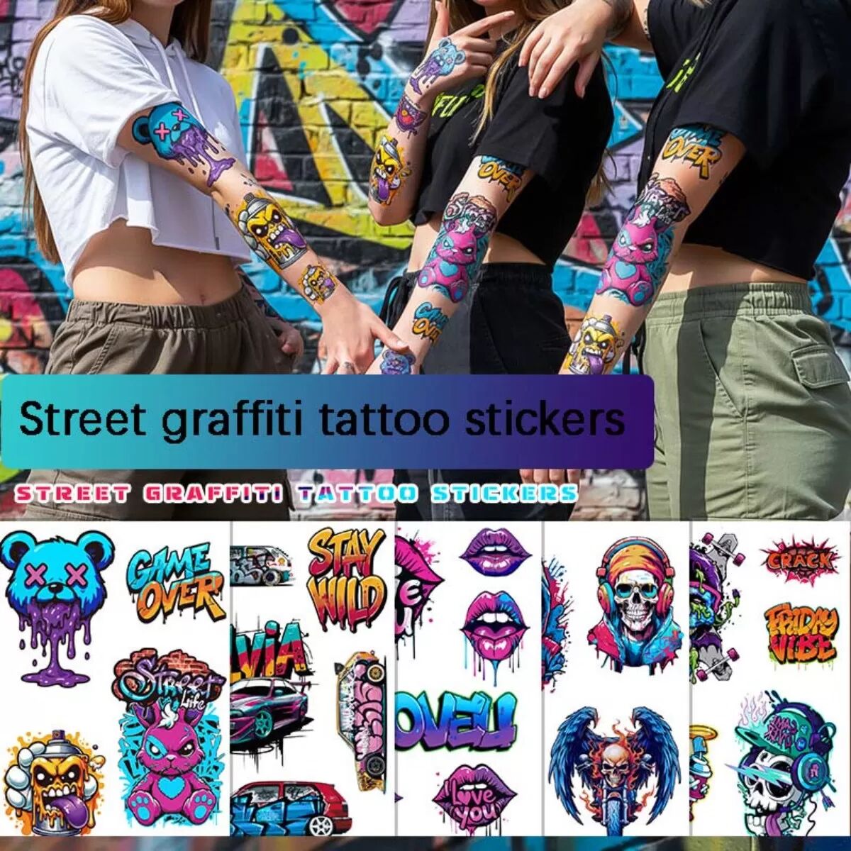 INF Bunte Cartoon Temporäre Tattoos - Wasserdichte DIY Tattoo Aufkleber für Kinder und Erwachsene (10 Bögen)