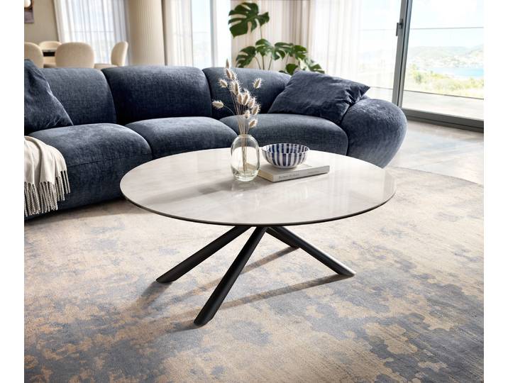 DELIFE Couchtisch Edge Rund 100x100 cm Keramik Onyx Champagne Sarity Metall Schwarz, Couchtische