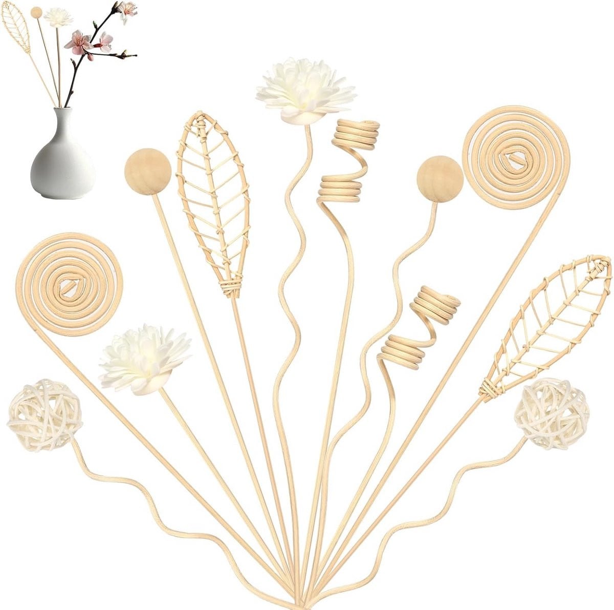 Rotan Geurdiffuser Sticks - 18 stuks vervangbare aroma sticks voor thuis, kantoor en hotel