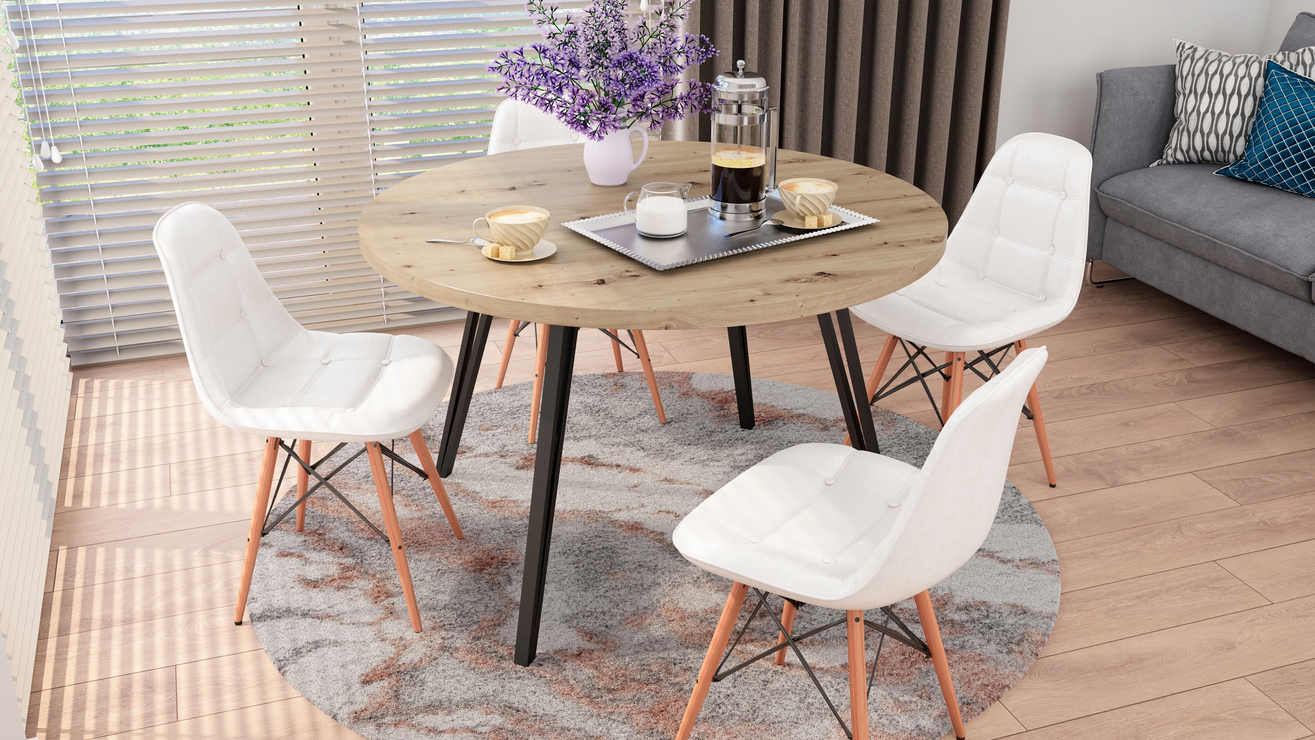 Esstisch BYLIVING "Marta", braun (artisan eiche, schwarz, artisan eiche), H:76cm, Tische, Esstisch, mit 120cm runder Tischplatte in Artisan Eiche Optik und Metallbeinen artisan eiche, schwarz, artisan eiche B/H/T: 76cm, Rund