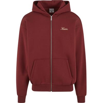 Kapuzenpullover KARL KANI "Karl Kani Kani Script Emblem Zip Hoodie", Herren, Gr. XL, rot (dunkelrot), 65% Baumwolle, 35% Polyester, mehrfarbig, normal, ohne Ausschnitt, Pullover Kapuzenpullover