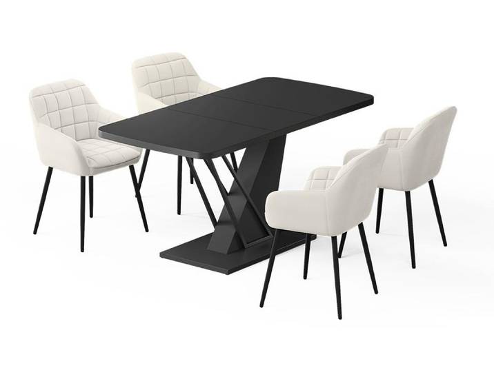 Esstisch Set Vicco Fenaro Schwarz 120 x 80 cm mit 4 Esszimmerstühlen, Model 62762