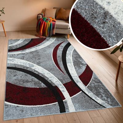 Teppich OTTO HOME "Flow, geometrisches Design", rot (rot, grau), B:80cm H:9mm L:150cm, Kunstfaser, Teppiche, Teppich, grafisch, abstrakt, elegant, Wohnzimmer, Schlafzimmer