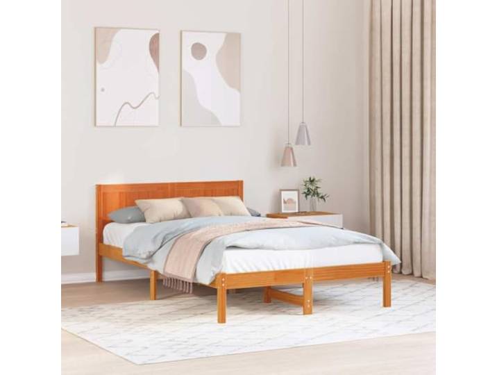 YUTAASU Bettgestell Braun 120 x 190 cm Massivholz Kiefer Mit Kopfteil, Modernes Design, Einfache Montage, Pflegeleicht, Stabil