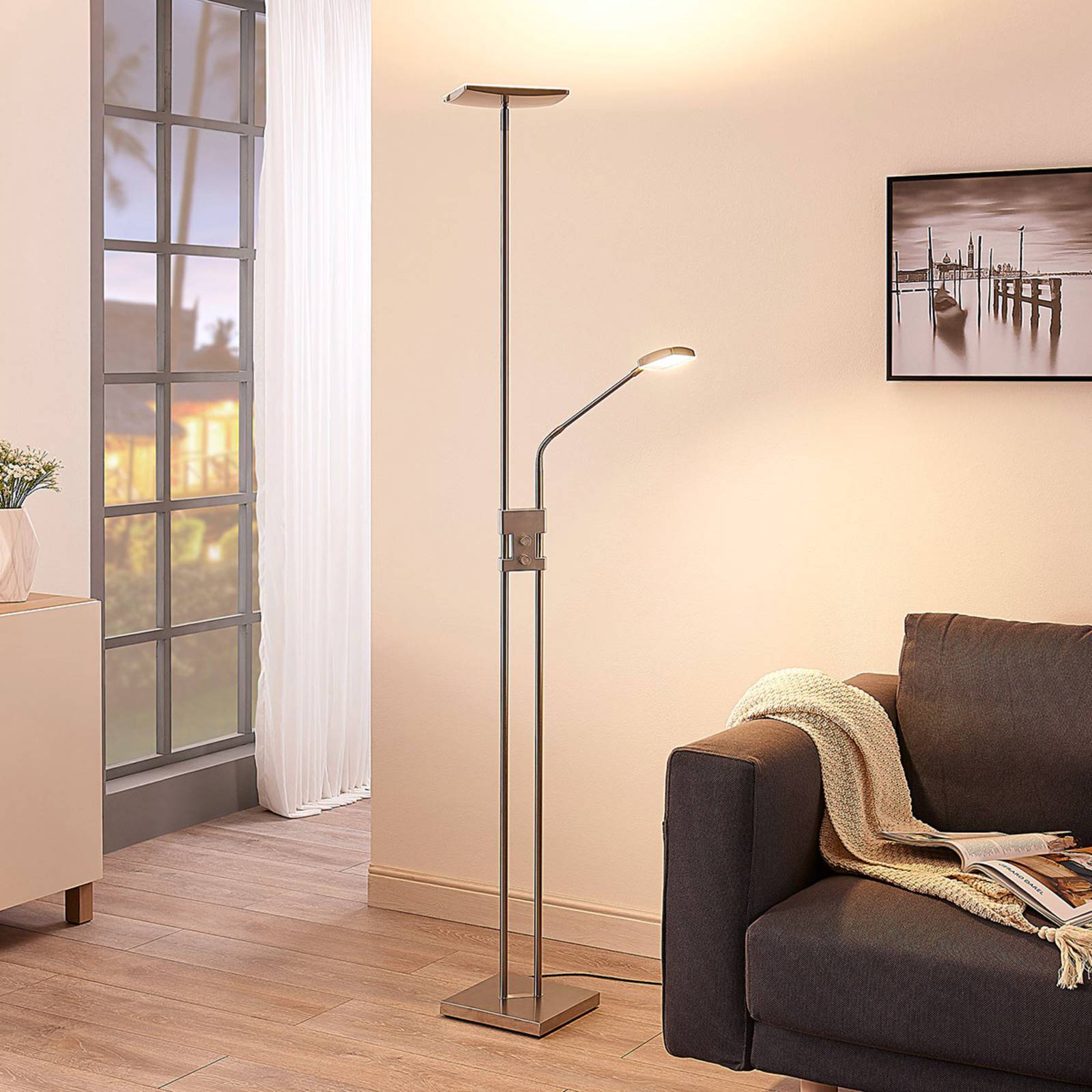 LED Deckenfluter Jonne Lindby, dimmbar, alu / grau / zink, für Wohn- / Esszimmer, Metall, Modern, LED Stehlampe