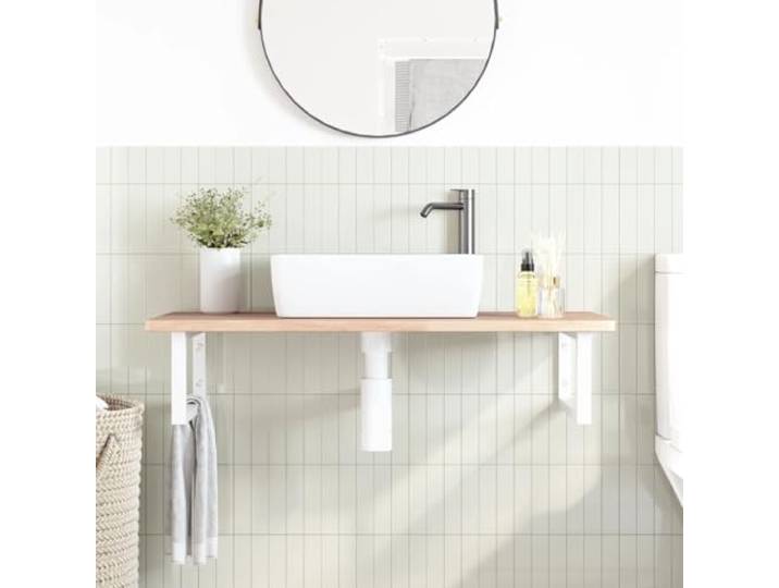 SKTQYQO Rechteckiges Waschbecken-Regal aus Eiche, 100 x 50 x 2,5 cm Tischplatte aus unbehandeltem Massivholz, weiße Klammern, Wandmontage, 2 Halterungen im Lieferumfang enthalten