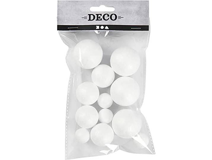 12 stuks piepschuimballen, D 20 + 30 + 40 mm, wit