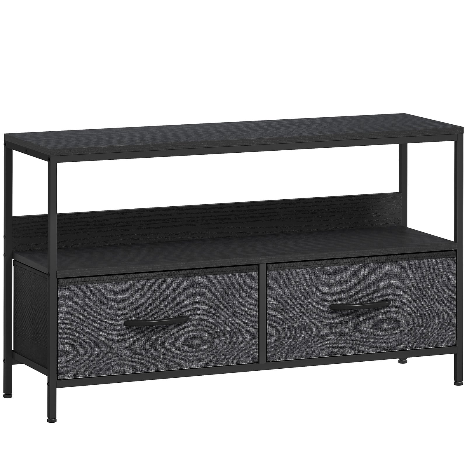 HOMCOM TV Kast Lowboard met 2 Lades en Open Vak voor Televisies tot 119 cm, Zwart Donkergrijs, Modern Design