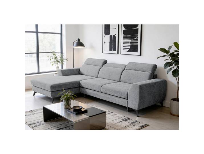Mid.you Ecksofa Muenster, Anthrazit, Metall, Uni, 3-Sitzer, Ottomane links, L-Form, 264x191 cm, Rücken echt, Armteil links, rechts, Wohnzimmer, Sofas & Couches, Wohnlandschaften, Ecksofas