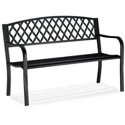 Relaxdays Metall Gartenbank mit Flechtmuster Schwarz