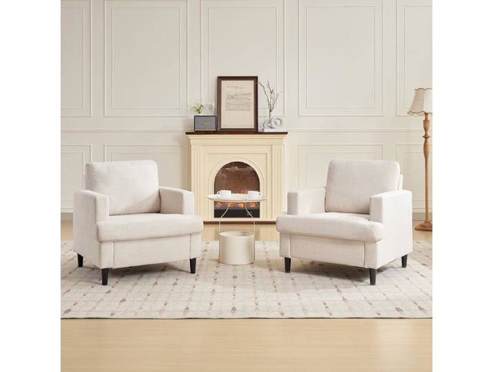 Fauteuil d'accent moderne lin mid-century coussin épais fauteuil lecture confortable salon chambre lot de 2 beige