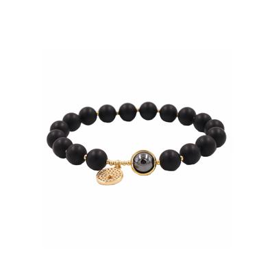 Armband FIRETTI "Schmuck Geschenk Armschmuck Armkette Edelstein Farbstein Onyx", schwarz (gelbgoldfarben, schwarz, schwarz), Armbänder, Damen, 19cm, Edelstahl Silikon, Edelstahl, Silikon, Armband, Made in Germany - mit Onyx