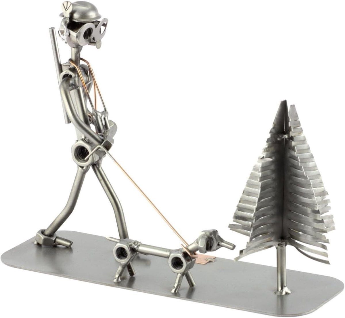 Handgemaakt Metalen Schroefmannetje met Hond Beeldje - Meerkleurige Woondecoratie voor op Tafel