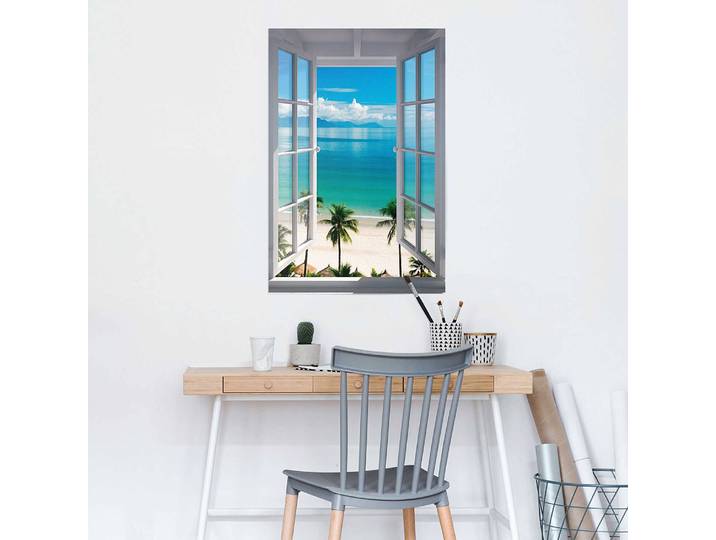 Poster Fenster zum Strand Papier Blau 61 x 92cm