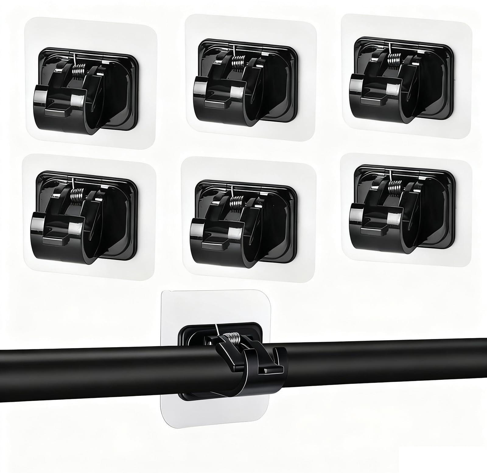 Set van 6 zwarte zelfklevende gordijnstanghouders