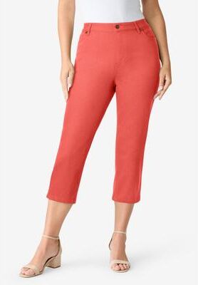 Plus Size Women's Plus Size 24/7 Capri Jean by Denim 24/7 by Roamans in Sunset Coral (Size 14 W) Jeans