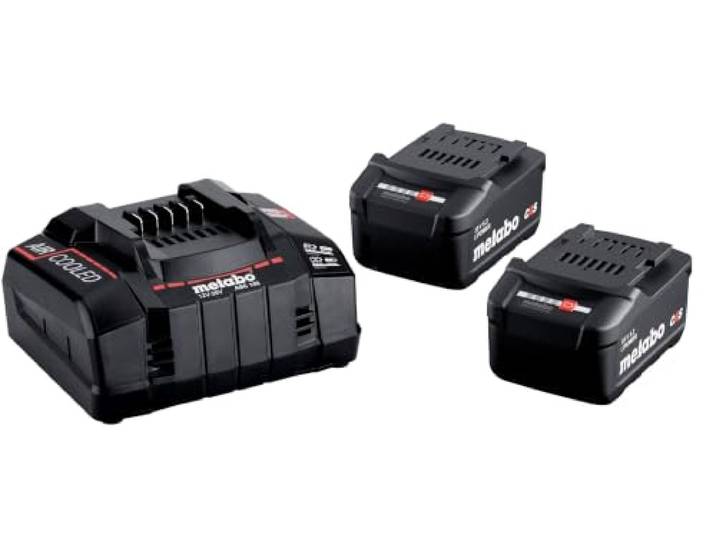 metabo Set de Base 2 x 5\,2 Ah\, Batteries Li-ION 18 V avec Chargeur ASC 145 Kit d'énergie pour outils sans fil\, inclut 2 batteries Li-Power haute performance et un chargeur rapide efficace
