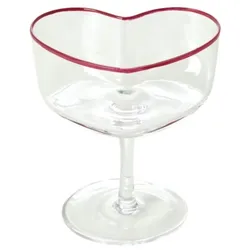 RICE Herz Champagner Coupe Glas mit rotem Rand, 7,5 x 10,5 x 11 cm, 200 ml