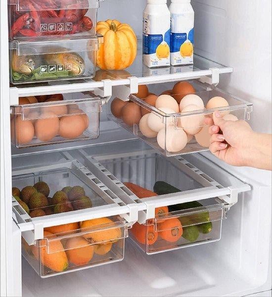 Unyqoos Transparante stapelbare koelkastorganizer, verstelbaar van 29 tot 47 cm, BPA-vrij kunststof