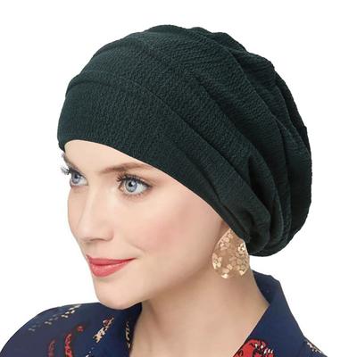 Women's Solid Color Crinkle Hijab, Elastic Head Wrap, Bonnet Head Scarf, Chemotherapy Turban 9077 molv