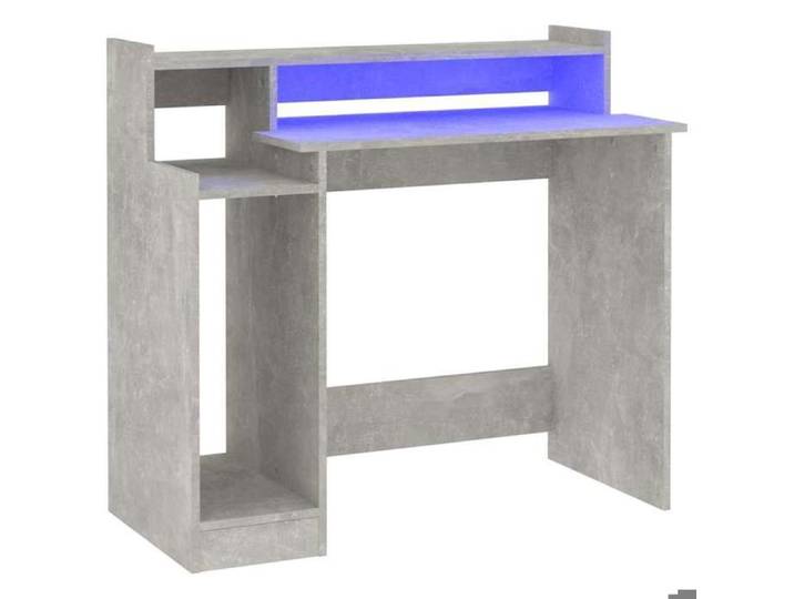 Bureau et lumières LED - Bois d'ingénierie - Gris béton - 97x45x90 cm