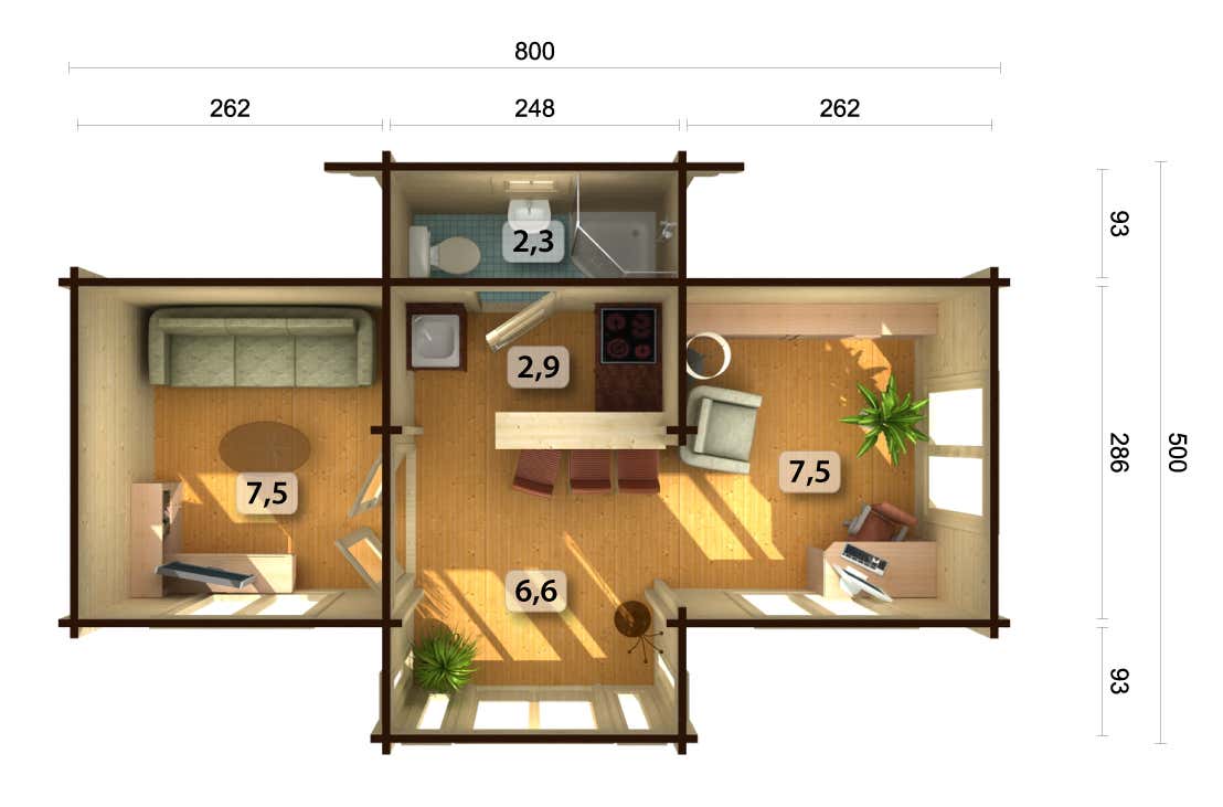 Palmako Gartenhaus Anna 26,8 m² aus Holz Gartenhaus mit 70 mm Wandstärke Holzhaus Fußboden inklusive Blockbohlenhaus Satteldach