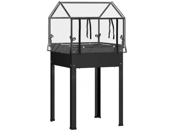 Outsunny Hochbeet mit Abdeckung, Schwarz, Metall, 60x120x60 cm, Gartenzubehör, Hochbeete