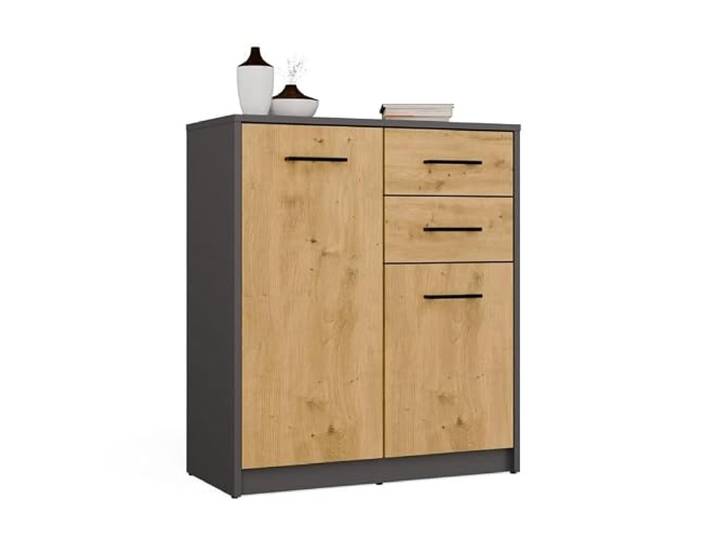 CDF Kommode Komodenschrank Komode für Wohnzimmer Schlafzimmer Salon Schubladenschrank mit 2 Schubladen 2 Türen Kleidung Dokumente Stauraum Organizer 74cm Breit - SIMPLO 2D2S Anthrazit Artisan