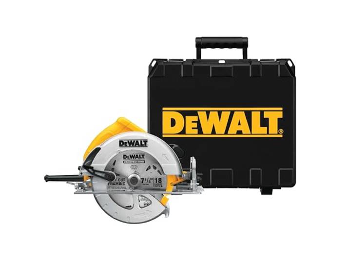 DEWALT Scie circulaire 190 mm 1600W\, DWE575K-QS profondeur de coupe jusqu’à 67 mm et inclinaison jusqu’à 57° pour des coupes précises.