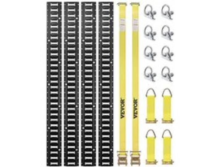 VEVOR E-Track-Zurrschienen-Set, 18-teilig, 1524 mm E-Tracks-Set, inkl. 4 Stahlschienen & 8 O-Ring-Anker & 4 Zurrgurte mit D-Ring & 2 Ratschengurten, Sicherungszubehör für Lastenmotorräder, 907 kg