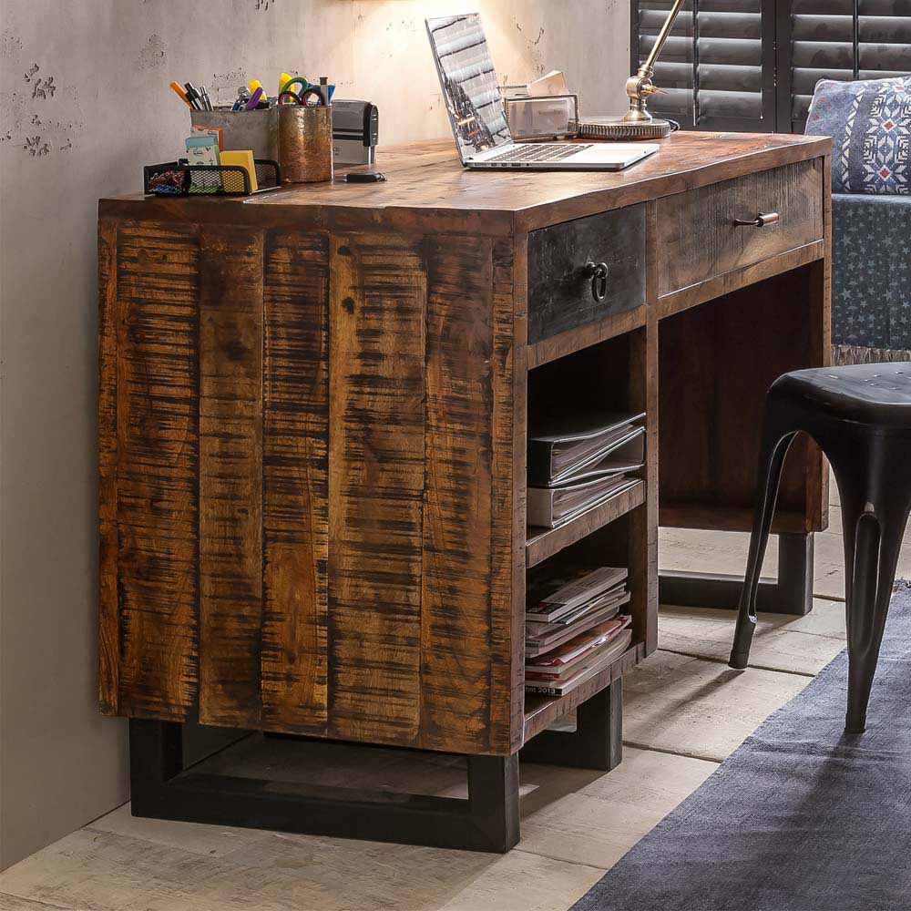 Pharao24.de Loft Schreibtisch aus Mangobaum Recyclingholz 120 cm