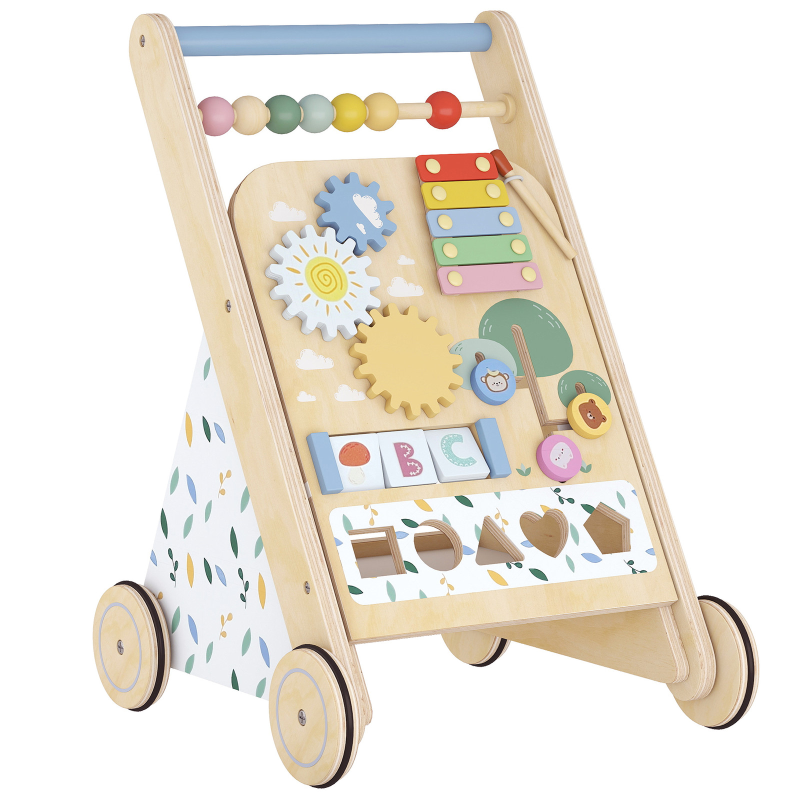 AIYAPLAY Baby loopwagen van hout met instelbare snelheid en bouwblokken voor peuters vanaf 18 maanden