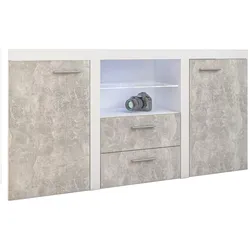 SIDEBOARD Spacoro 2F2S Weiß, Beton 156,4/82/40,3 cm – Schubladenschrank Kommode Modern