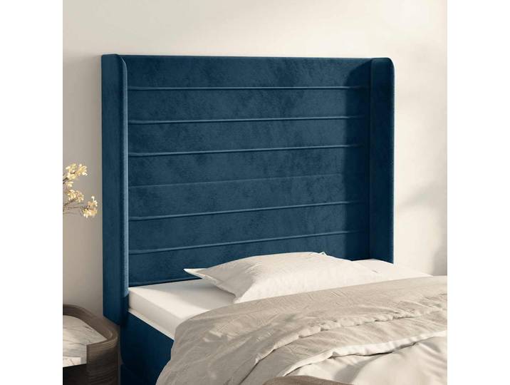 vidaXL Kopfteil mit Ohren Dunkelblau 83x16x118/128 cm Samt