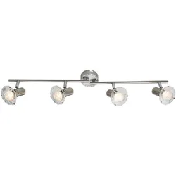 LED Deckenleuchte LED Spotleiste 4 flammig Deckenlampe Kristall Spot schwenkbar, silber klar, 4x 5 Watt 340 Lumen warmweiß, LxH 70x14,5 cm