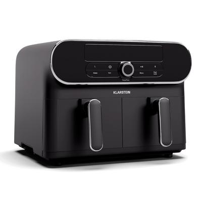 Klarstein AuraAir Color Touch Heißluftfriteuse | 2 Fächer | 10 l | 1700 W | 80 - 200 °C | 8 Programme Schwarz / Silber-Metallic