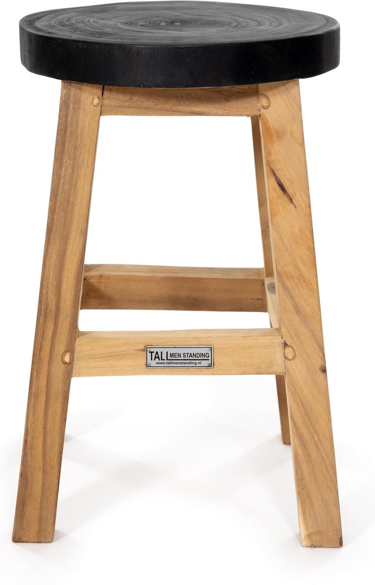 Houten Ronde Kruk Paulini met Zwarte Zitting