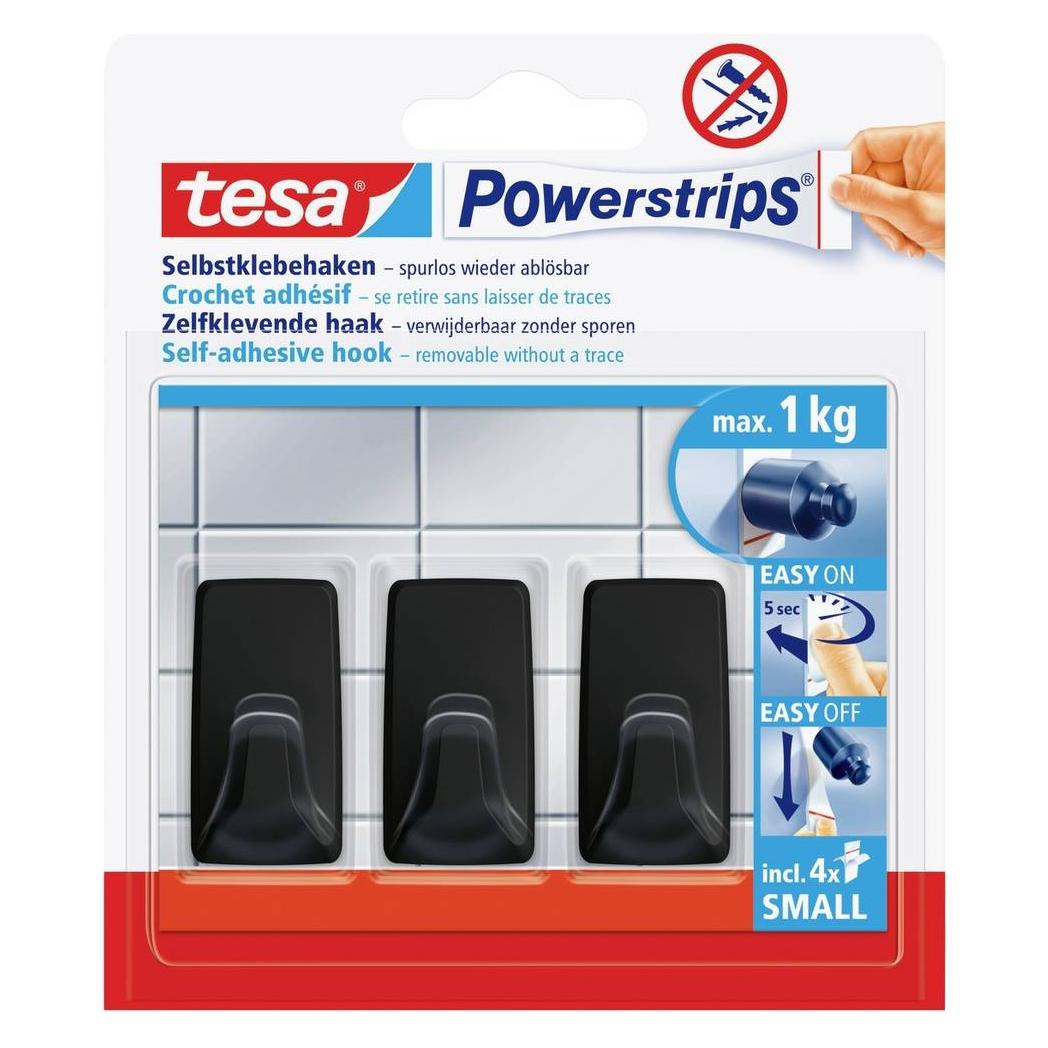 tesa Powerstrips Klebehaken SMALL Eckig - 3 x selbstklebende Wandhaken (58278-00000-20)