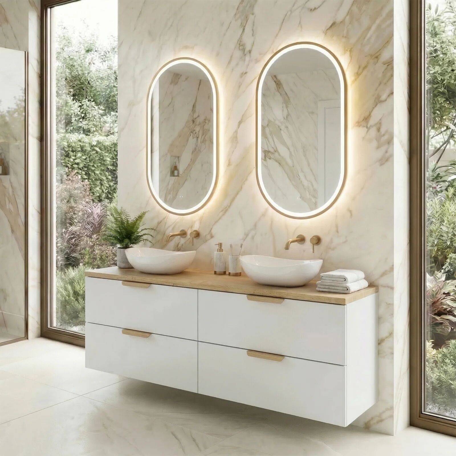 garneroarredamenti Mobile bagno sospeso 120cm 4 cassetti bianco rovere Speranza
