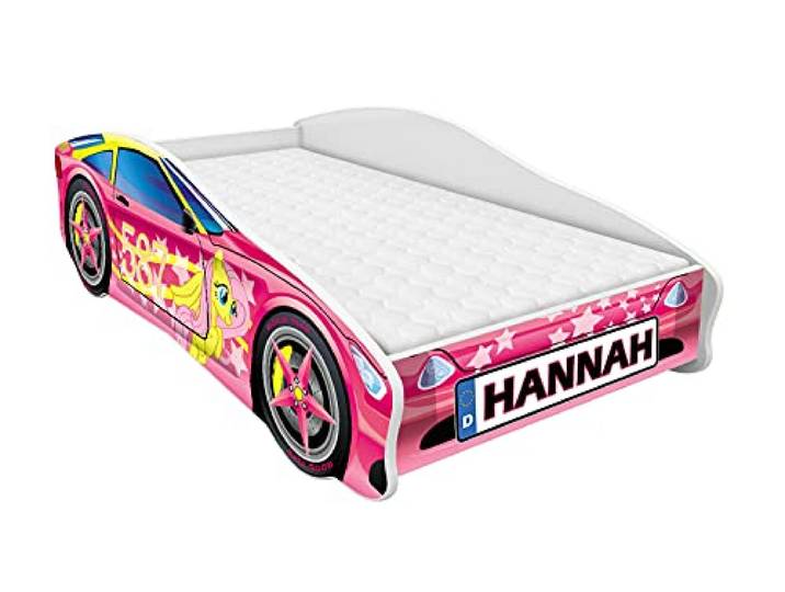 ACMA Autobett 140x70 cm mit Matratze und Lattenrost - Kinderbett Auto personalisiert mit Name, Modell 8, stabiles Jugendbett für Kinderzimmer, belastbar bis 120 kg