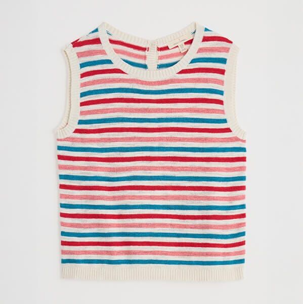 Seasalt Knavock Cotton-Linen Knitted Vest Mini Cornish Pink Sky Mix Size 18
