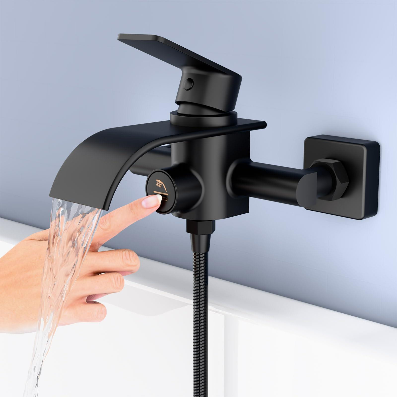 Dripio Watervalmengkraan met drukknop en thermostat, zwart, messing, één hendel