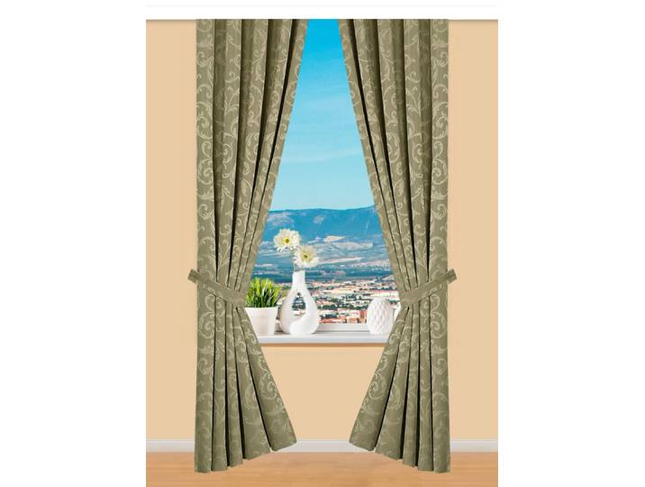 Hochwertige Jacquard Übergardinen-Garnitur, Grün, Größe 899 (2er-Pack Raffhalter, 70 cm)